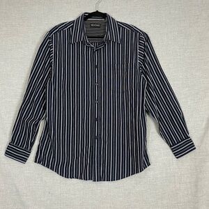 MB Studio Button Up Shirt 100% Cotton Black Stripe Sz XL